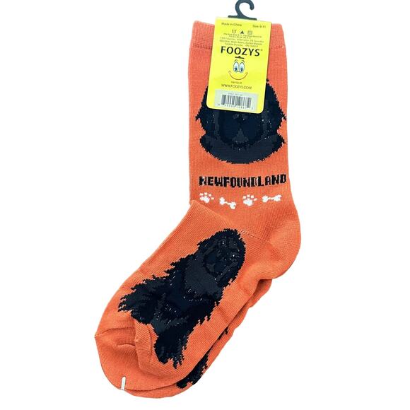 Foozys Newfoundland Dog Pattern Crew Socks Orange Women's One Size - Picture 2 of 2